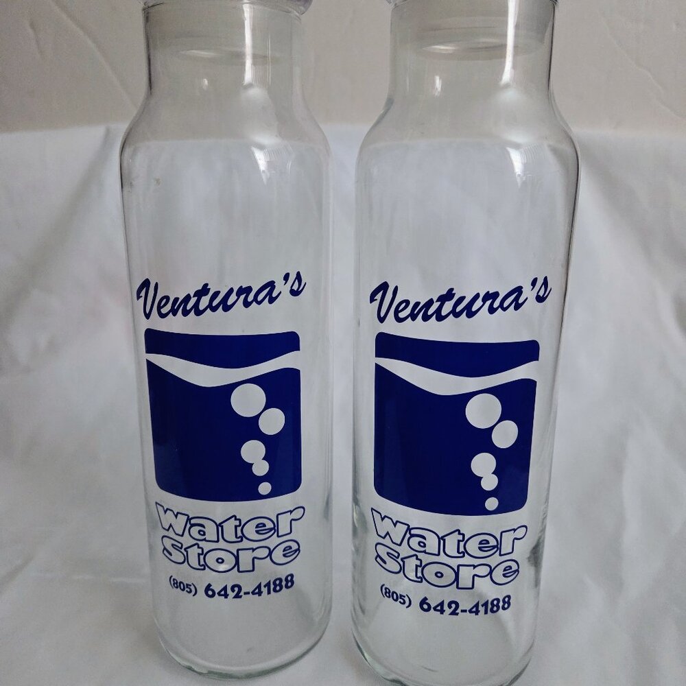 Set of 2 Clear Glass Water Bottles from Ventura's Water Store, 20 oz. Capacity